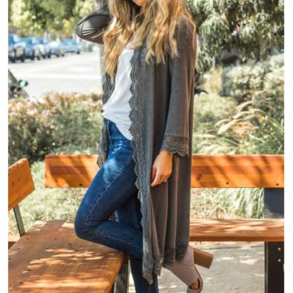 3/4 sleeve lace detail cardigan